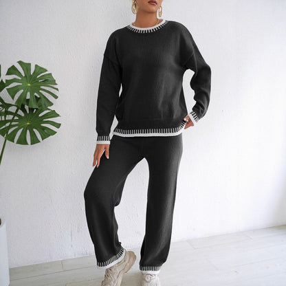 Damvävd kostym Casual Pullover Raka Vida Byxor