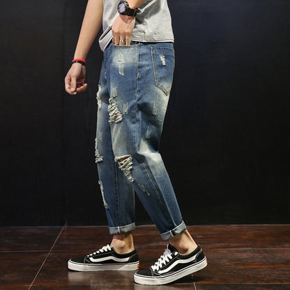 Herr Slitna Jeans Lösa Överviktiga Herr Plus Size Skinny Byxor