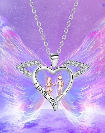 Hjärta av vingar bror och syster hänge halsband nyckelbenskedja