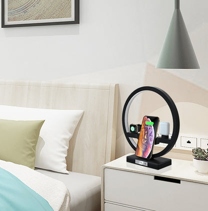 3-i-1 trådlös laddare lämplig för mobiltelefonklocka headset bordslampa laddningsfäste hetsäljande