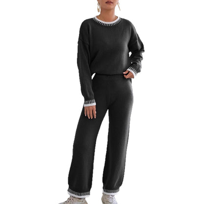 Damvävd kostym Casual Pullover Raka Vida Byxor