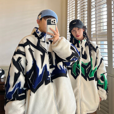 Batikfärgad lammullskappa för män, lösvikt