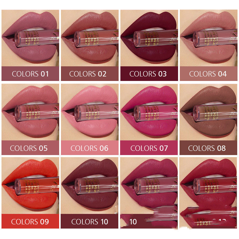 12-färgers matt läppglansset matt och långvarig