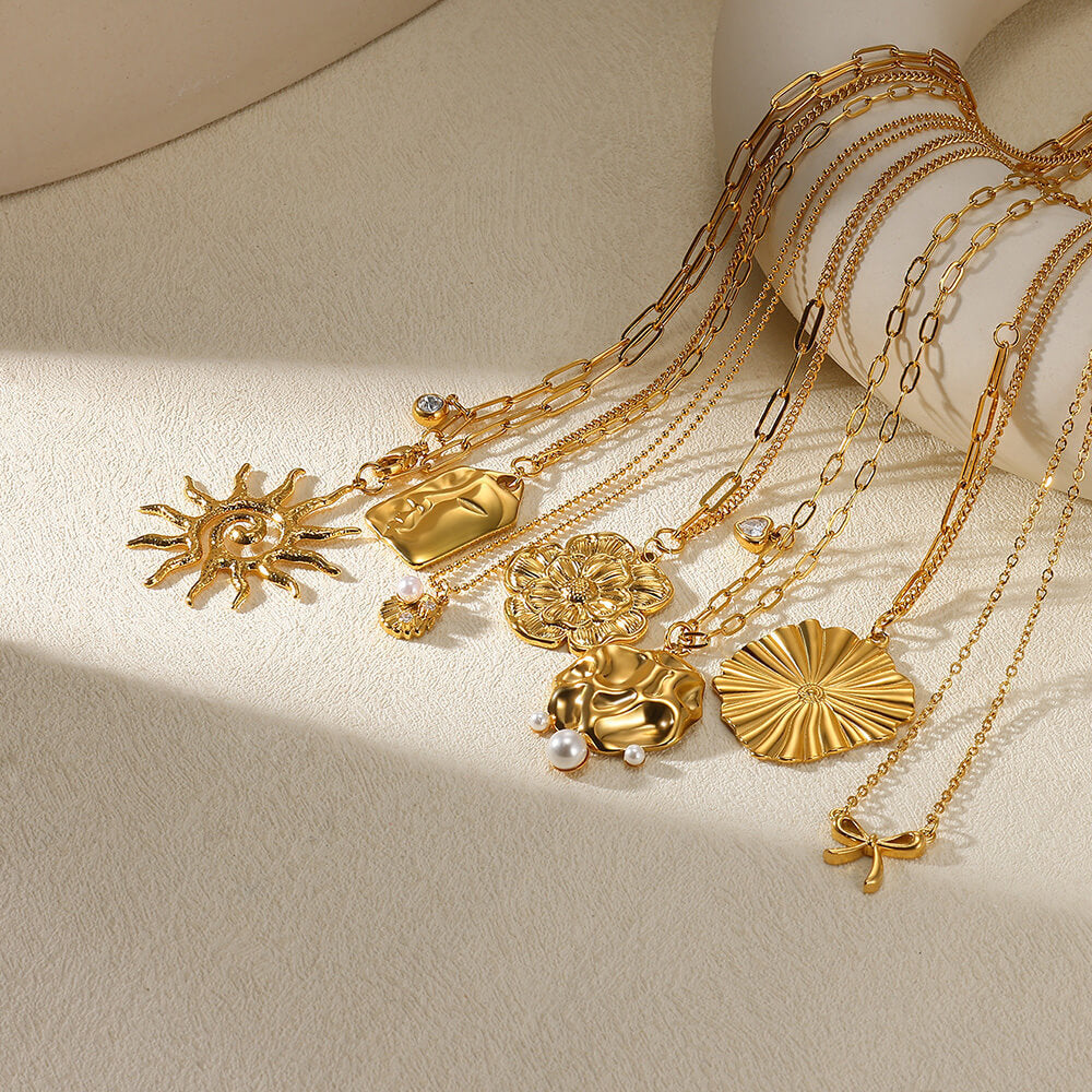 Europeiskt och amerikanskt nytt födelsedagssten SOLROS-hängehalsband imiterad pärla snäckskalkedja i guld rostfritt stål nyckelbenskedja