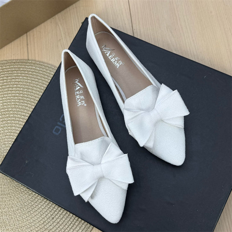 Mångsidiga enfärgade platta skor med rosett och spets för kvinnor