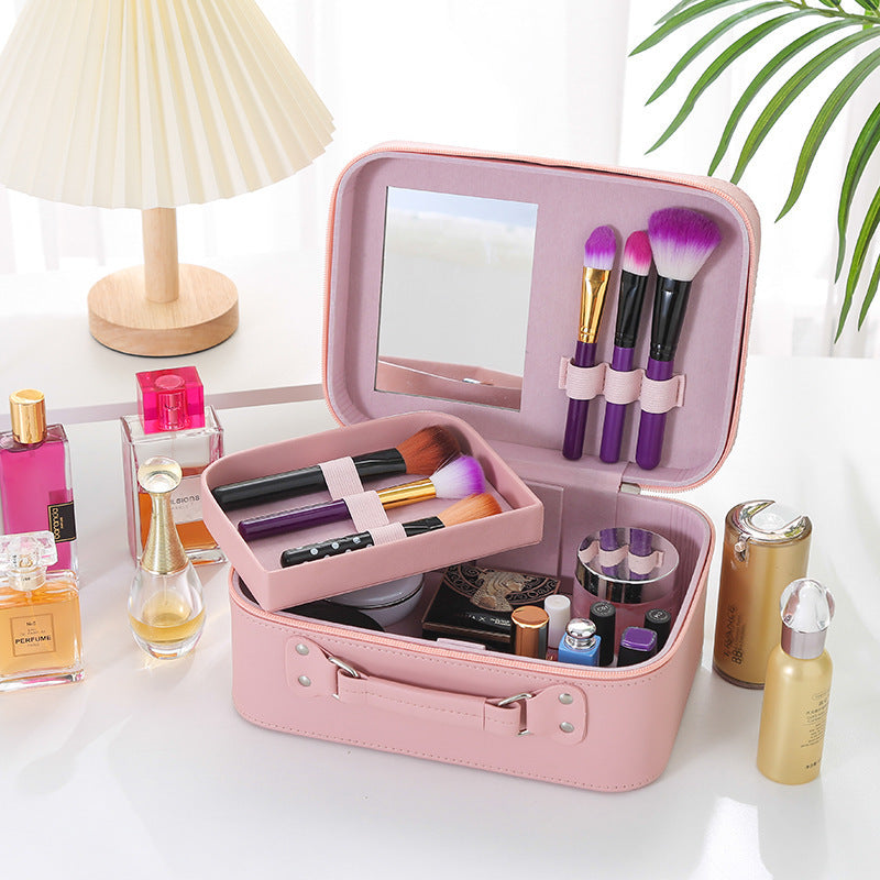 Enfärgad PU-läder Stor kapacitet Bärbar Vattentät Dam Kosmetikväska