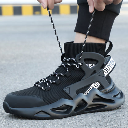 Herrskor med andningsförmåga och stötskydd mot läckage och stålhätta