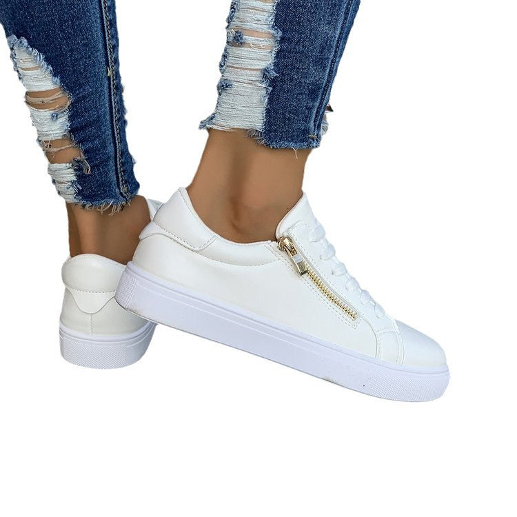 Mångsidiga läderskor med dragkedja på sidan för kvinnor