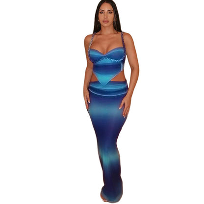 Cool kontrastfärgad linne med sexig smal passform och knuten kjol för kvinnor