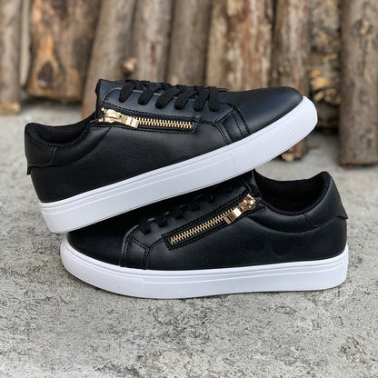 Mångsidiga läderskor med dragkedja på sidan för kvinnor