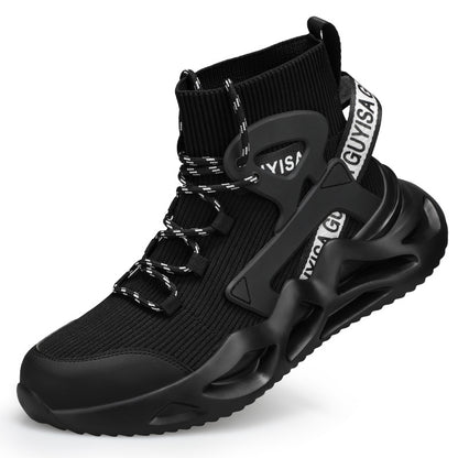 Herrskor med andningsförmåga och stötskydd mot läckage och stålhätta