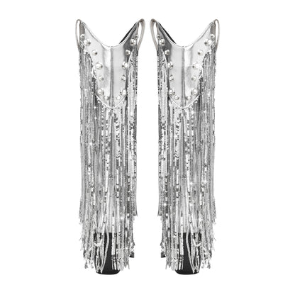 Paljettkvastiga spetsiga ärmar med hög benskärning