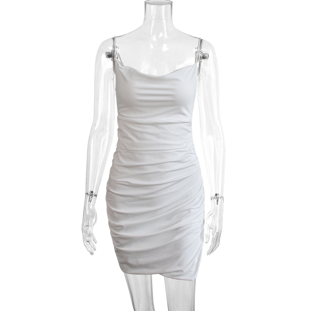 Oval Pärlklänning med Axelband och Sexig Låg Urringning och Sidoslits