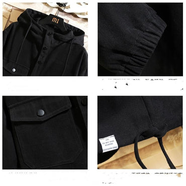 Herr lös cargojacka med halv dragkedja och huva