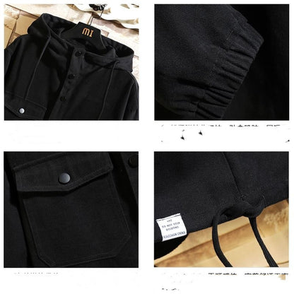 Herr lös cargojacka med halv dragkedja och huva