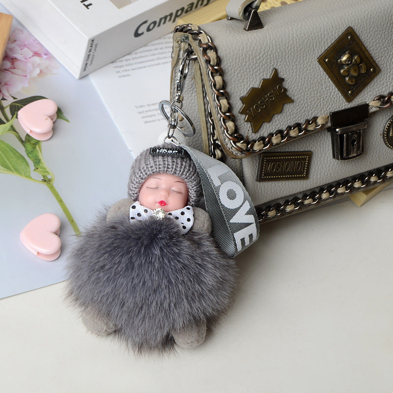 Söt sovande docka plyschdocka nyckelring hänge ryggsäck