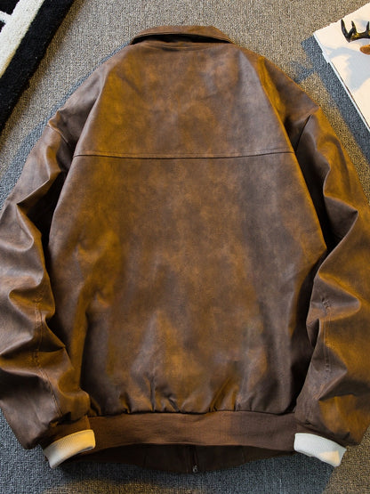 Vintage kort läderjacka herr