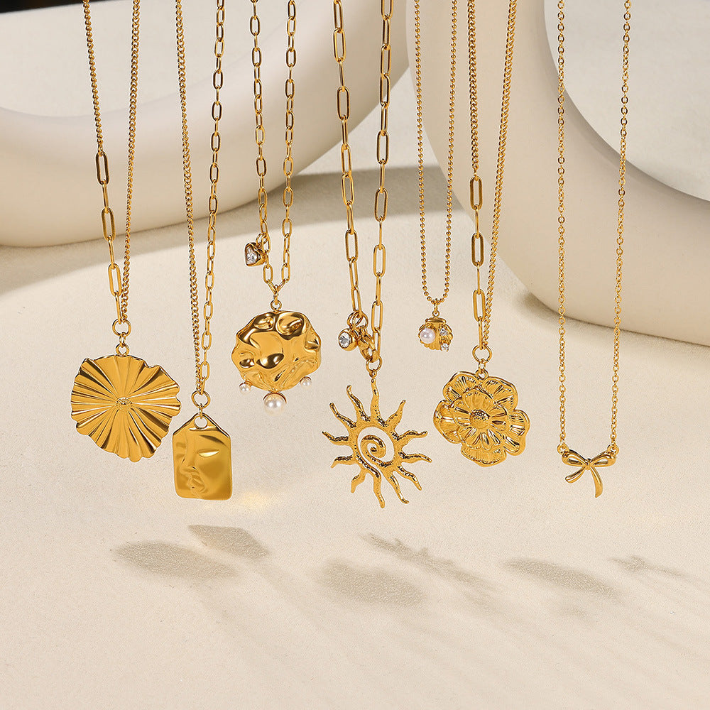 Europeiskt och amerikanskt nytt födelsedagssten SOLROS-hängehalsband imiterad pärla snäckskalkedja i guld rostfritt stål nyckelbenskedja