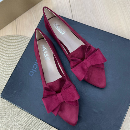 Mångsidiga enfärgade platta skor med rosett och spets för kvinnor