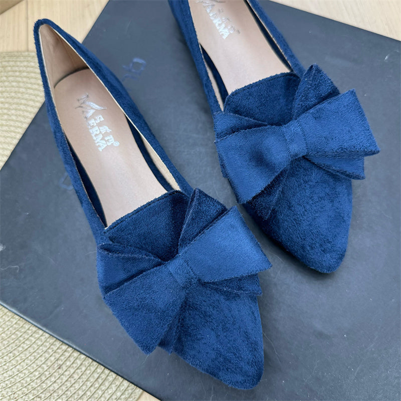 Mångsidiga enfärgade platta skor med rosett och spets för kvinnor