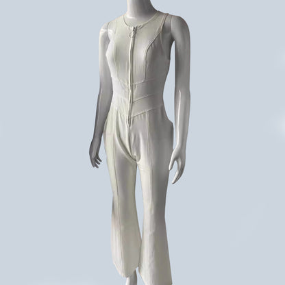 Sommar Slim Hjärtformad Rygglös Denim Jumpsuit Dam Halter Neck Zip Up Hög Midja Byxor Retro Style Kläder