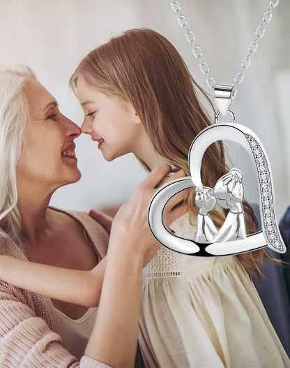 Mor och dotter ornamenthalsband kvinna med hjärtan nyckelbenskedja