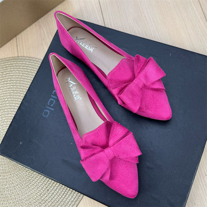 Mångsidiga enfärgade platta skor med rosett och spets för kvinnor