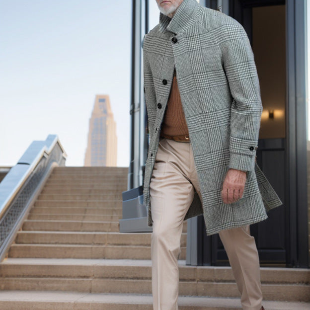 Herrkappa med raglanärm, rutig ullkappa, moderiktig