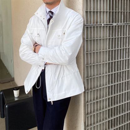 Stand Collar Finrutig Jacka Något Vid Fashion Man