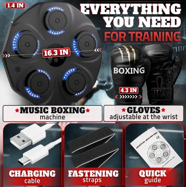 Musikboxningsmaskin för vuxna, hållbar väggmonterad Bluetooth-musikstansmaskin med 9