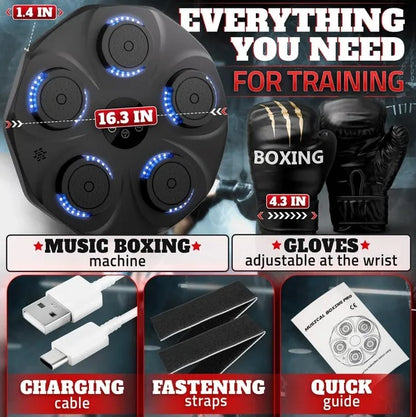 Musikboxningsmaskin för vuxna, hållbar väggmonterad Bluetooth-musikstansmaskin med 9