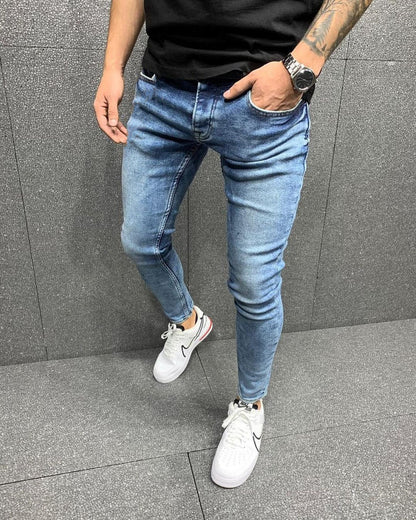 Herrjeans med smal passform, europeiska och amerikanska fransade, smala jeans