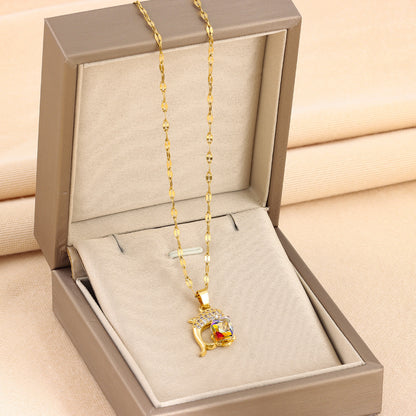 Halsband med förgyllt rostfritt stål och färgglada kristaller i kubform för kvinnor