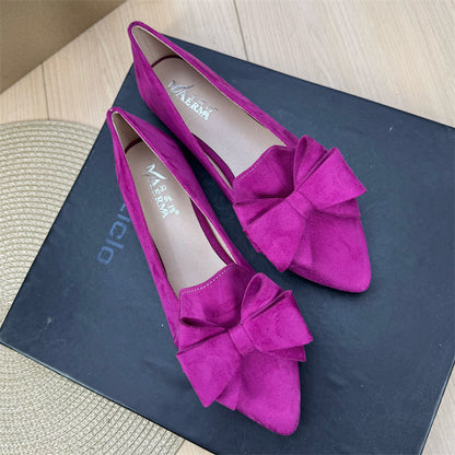 Mångsidiga enfärgade platta skor med rosett och spets för kvinnor