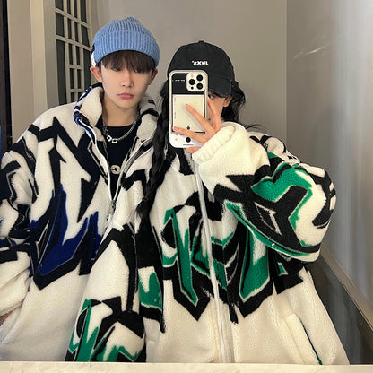 Batikfärgad lammullskappa för män, lösvikt