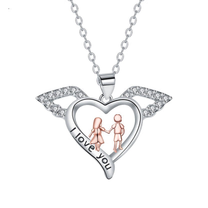 Hjärta av vingar bror och syster hänge halsband nyckelbenskedja