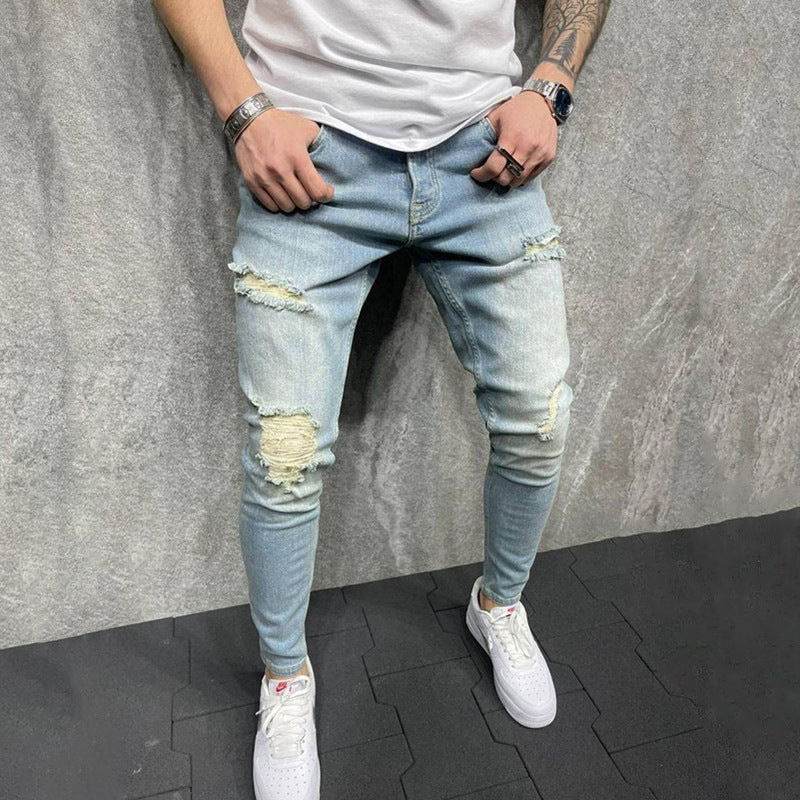 Herrjeans med smal passform, europeiska och amerikanska fransade, smala jeans