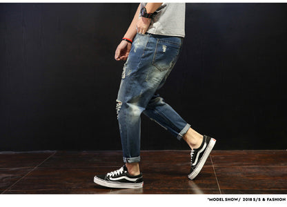 Herr Slitna Jeans Lösa Överviktiga Herr Plus Size Skinny Byxor