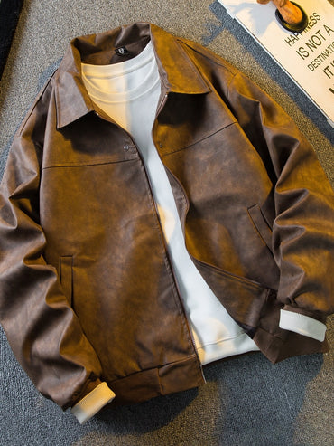 Vintage kort läderjacka herr