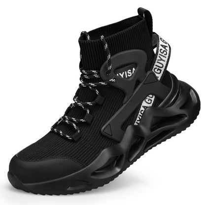 Herrskor med andningsförmåga och stötskydd mot läckage och stålhätta