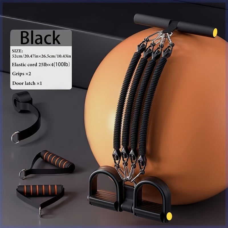 En uppsättning justerbara motståndsband med fotpedaler och handtag, hög motståndsnivå, fallsäkra, lämpliga för fitnessträning, kroppsstretchning och magmuskelövningar.