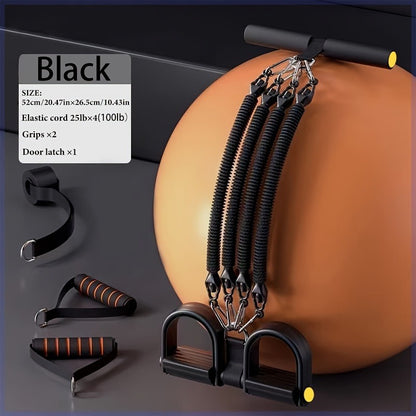 En uppsättning justerbara motståndsband med fotpedaler och handtag, hög motståndsnivå, fallsäkra, lämpliga för fitnessträning, kroppsstretchning och magmuskelövningar.