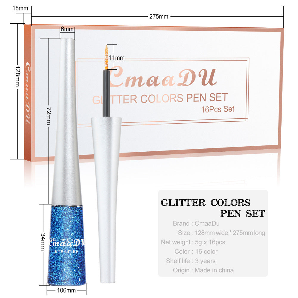 Moderiktigt kreativt glitterpulver flytande eyeliner-set