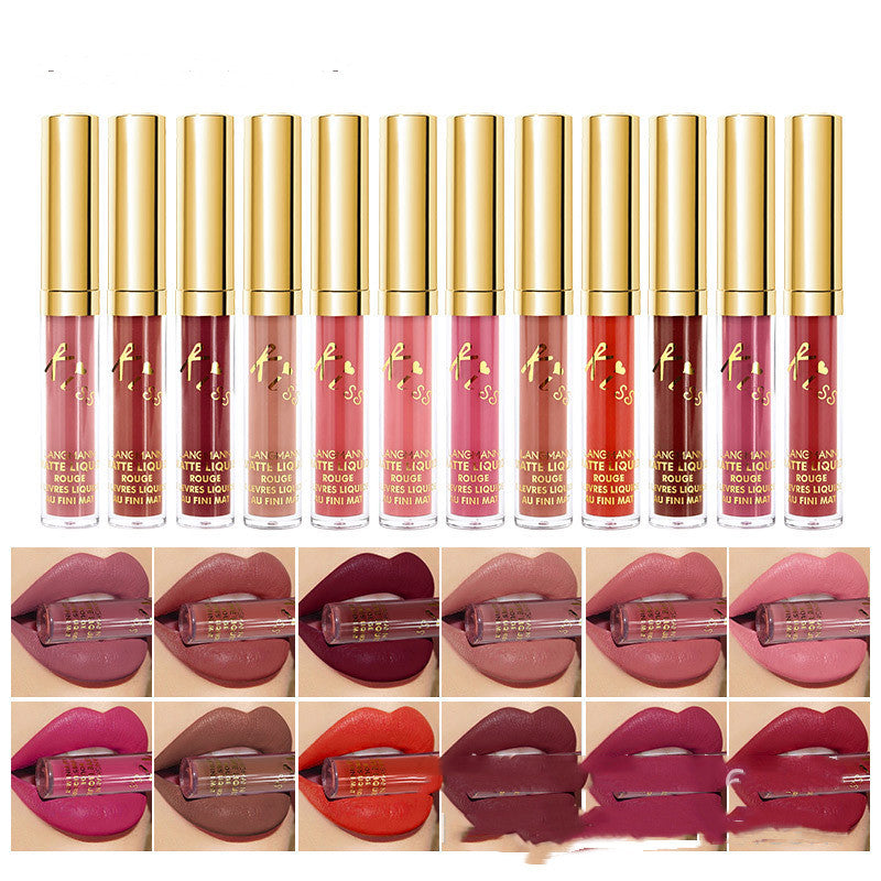 12-färgers matt läppglansset matt och långvarig